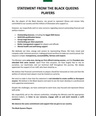 Black Queens Demand Unpaid Bonuses: A Prolonged Dispute with Ministry and GFA