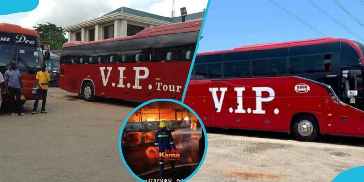 VIP Bus Fire on Kumasi-Sunyani Road Sparks Controversy and Fueling Fire Service Criticism